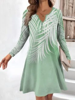 Women's Work Dress Casual Dress Fashion Winter Dress Daily Mini Dress Button Print V Neck Long Sleeve Leaf Ombre Regular Fit Pink Blue Green Fall Winter S M L XL XXL -Tesla Style xeovfw1694660964523
