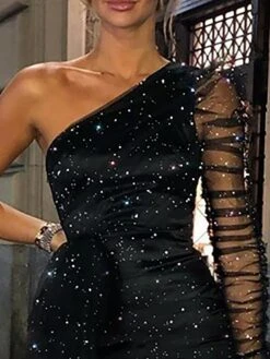 Women‘s Party Dress Wedding Guest Dress Bodycon Sheath Dress Mini Dress Black Long Sleeve Pure Color Ruched Winter Fall Spring One Shoulder Fashion Party Winter Dress Fall Dress Slim 2023 S M L XL -Tesla Style xeqgum1675674361578