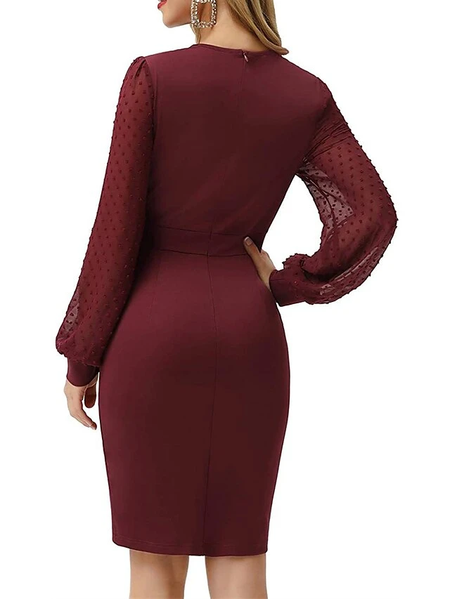 Women's Work Dress Sheath Dress Black Dress Fashion Winter Dress Office Daily Midi Dress Ruched V Neck Long Sleeve Plain Regular Fit Black Wine Dark Blue Fall Winter S M L XL 5 Women's Work Dress Sheath Dress Black Dress Fashion Winter Dress Office Daily Midi Dress Ruched V Neck Long Sleeve Plain Regular Fit Black Wine Dark Blue Fall Winter S M L XL - Image 3