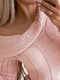 Women's Sweater Dress Jumper Dress Casual Dress Mini Dress Warm Pure Color Outdoor Casual Daily Going Out V Neck Long Sleeve 2023 Slim Pink S M L XL -Tesla Style xevvdz1695278784349