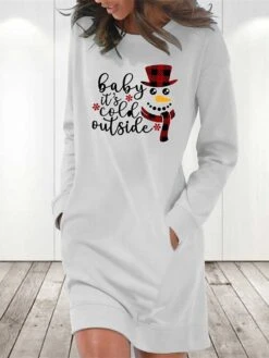 Women's Casual Dress Sweatshirt Dress Shift Dress Mini Dress Light Blue White Grey Long Sleeve Letter Pocket Fall Winter Autumn Crew Neck Stylish Winter Dress Christmas Fall Dress Loose Fit 2023 S M -Tesla Style xfhlvm1666175527097