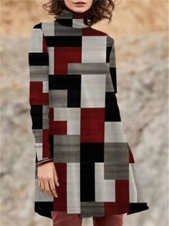 Women's Work Dress Casual Dress Swing Dress Fashion Winter Dress Daily Mini Dress Print Turtleneck Long Sleeve Geometric Color Block Regular Fit Yellow Wine Red Fall Winter S M L XL XXL 13 Women's Work Dress Casual Dress Swing Dress Fashion Winter Dress Daily Mini Dress Print Turtleneck Long Sleeve Geometric Color Block Regular Fit Yellow Wine Red Fall Winter S M L XL XXL -Tesla Style xgfdll1694490792083