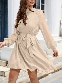 Women's Work Dress Chiffon Dress Black Dress Fashion Mini Dress Lace Up Ruched Crew Neck Long Sleeve Plain Loose Fit Black White Wine Fall Winter S M L XL XXL -Tesla Style xgrftm1693373940918