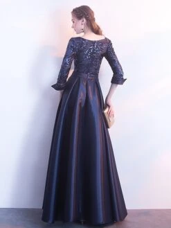 Women's Party Dress Sequin Dress Swing Dress Maxi Long Dress Silver Champagne Dark Blue 3/4 Length Sleeve Color Block Sequins Winter Fall Spring Crew Neck Fashion Party Evening Party Wedding Guest -Tesla Style xhcpzn1675412740142