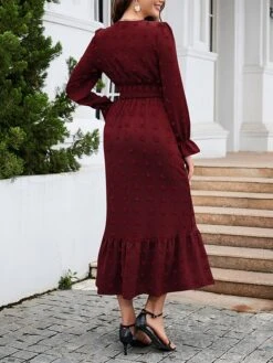 Women's Work Dress Swing Dress Black Dress Fashion Midi Dress Ruched V Neck Long Sleeve Plain Loose Fit Black Red Blue Fall Winter S M L XL XXL -Tesla Style xhgopa1693300604019