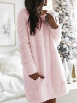 Women‘s Sweater Dress Winter Dress Mini Dress Black White Pink Long Sleeve Pure Color Fall Winter Autumn Crew Neck Hot Fall Dress 2022 S M L XL -Tesla Style xhmyny1598495635436