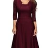 Women's Casual Dress Swing Dress Green Dress Midi Dress Wine Green 3/4 Length Sleeve Pure Color Lace Summer Spring Square Neck Party Slim 2023 S M L XL XXL