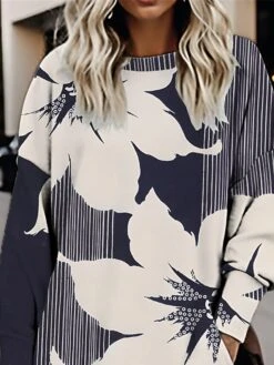 Women's Casual Dress Sweatshirt Dress Winter Dress Floral Pocket Print Crew Neck Mini Dress Fashion Streetwear Outdoor Daily Long Sleeve Loose Fit Navy Blue Fall Winter S M L XL XXL -Tesla Style xkbxdk1694082033460