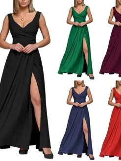 Womenâs Prom Party Dress Swing Dress Long Dress Maxi Dress Black Wine Red Sleeveless Pure Color Backless Winter Fall Spring V Neck Fashion Evening Party 2023 S M L XL XXL