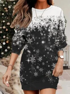 Women's Christmas Casual Dress Sweatshirt Dress Mini Dress Warm Fashion Outdoor Vacation Crew Neck Print Print Loose Fit Black Red Blue S M L XL XXL -Tesla Style xkphgf1695365442702
