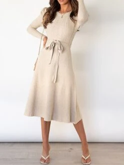 Women's Sweater Dress Winter Dress Jumper Dress Midi Dress Lace Up Ruched Daily Date Going Out Active Fashion Crew Neck Long Sleeve 2023 Slim Black Red Dark Green Color S M L XL XXL Size -Tesla Style xlhhfm1692174415666