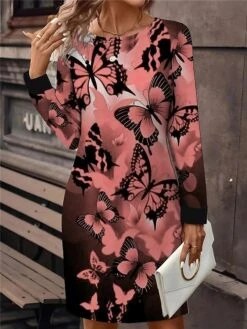 Women's Casual Dress Sweatshirt Dress Mini Dress Active Fashion Outdoor Holiday Vacation Crew Neck Print Print Loose Fit Red Purple Gray S M L XL XXL