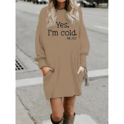 Women's Casual Dress Sweatshirt Dress Winter Dress Letter Pocket Print Crew Neck Mini Dress Fashion Streetwear Outdoor Daily Long Sleeve Loose Fit White Blue Khaki Fall Winter S M L XL XXL -Tesla Style xlxqjg1692784929874