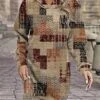 Women's Casual Dress Hoodie Dress Mini Dress Warm Fashion Outdoor Vacation Going Out Hoodie Pocket Print Geometric Regular Fit Wine Blue Khaki S M L XL XXL -Tesla Style xmhopn1695808197870