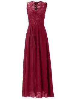 Women's Party Dress Lace Dress Emerald Green Dress Maxi Long Dress Green Sleeveless Solid Color Lace Summer Spring V Neck Elegant Party 2022 S M L XL XXL -Tesla Style xmnepk1636619759408