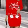 Women's Christmas Dress Casual Dress Mini Dress Warm Fashion Outdoor Christmas Vacation Crew Neck Print Santa Claus Regular Fit Wine S M L XL XXL -Tesla Style xmvmdj1696940391363