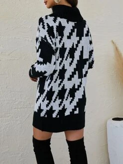 Women's Sweater Dress Winter Dress Jumper Dress Mini Dress Patchwork Ribbed Daily Date Vacation Active Fashion Turtleneck Long Sleeve 2023 Loose Fit Black Blue Khaki Color S M L XL Size -Tesla Style xnjbll1694087785518