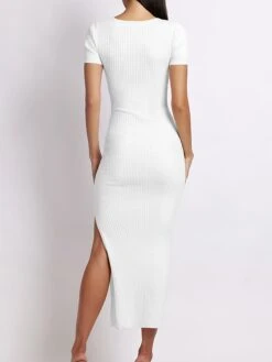 Women's Sweater Dress Winter Dress Jumper Dress Midi Dress Split Outdoor Street Daily Fashion Streetwear U Neck Short Sleeve 2023 Slim Black White Wine Color S M L XL Size -Tesla Style xnrkeb1695035661737