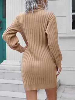 Women's Sweater Dress Jumper Dress Casual Dress Long Dress Maxi Dress Active Pure Color Outdoor Casual Holiday Vacation Turtleneck Long Sleeve Patchwork 2023 Loose Fit Green Khaki S M L -Tesla Style xntatk1694427571884
