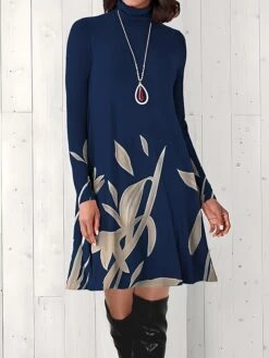 Women's Work Dress Casual Dress Fashion Winter Dress Daily Mini Dress Print Turtleneck Long Sleeve Floral Letter Regular Fit Light Pink Black Light Green Fall Winter S M L XL XXL -Tesla Style xohxea1694573157203