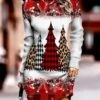 Women‘s Christmas Sweater Dress Jumper Dress Winter Dress Warm Christmas Tree Snowflake Outdoor Christmas Daily Holiday Crew Neck Long Sleeve 2023 Regular Fit Wine Blue Green S M L XL -Tesla Style xoshcs1695624663954