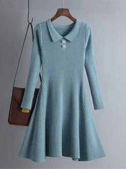 Women's Sweater Dress Jumper Dress Casual Dress Mini Dress Active Pure Color Outdoor Casual Vacation Going Out V Neck Long Sleeve 2023 Slim Black Green Apricot One Size -Tesla Style xownrc1695030479716