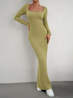 Women's Sweater Dress Jumper Dress Sheath Dress Long Dress Maxi Dress Fashion Pure Color Outdoor Daily Holiday Vacation U Neck Long Sleeve 2023 Slim Black Wine Brown S M L XL -Tesla Style xpfazw1692090317677