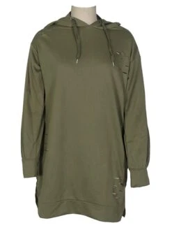 Women's Casual Dress Hoodie Dress Plain Dress Mini Dress Pocket Ripped Outdoor Daily Going Out Active Fashion Hooded Long Sleeve 2023 Loose Fit Pink Khaki Army Green Color S M L XL Size -Tesla Style xphmhf1694487168007