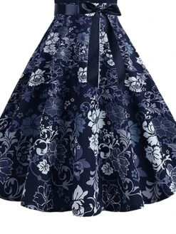 Women's Elegant Retro Vintage Tea Dresses Swing Dress Midi Dress Party Birthday Lace Bow Floral Crew Neck Sleeveless Regular Fit Spring Summer 2023 Dark Blue S M L XL -Tesla Style xpjdwd1676600513522