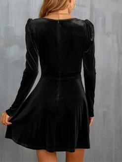 Women‘s Wedding Guest Dress Homecoming Dress Party Dress Velvet Dress Green Casual Dress Wine Army Green Black Long Sleeve Pure Color Ruched Velvet Winter Fall V Neck Casual Modern -Tesla Style xpwxta1661941396119