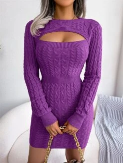 Women's Sweater Dress Winter Dress Jumper Dress Mini Dress Cut Out Daily Date Going Out Active Fashion Crew Neck Long Sleeve 2023 Slim Black Wine Blue Color S M L Size -Tesla Style xpywna1692858711646