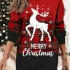 Women's Christmas Casual Dress Sweatshirt Dress Mini Dress Warm Fashion OutdoorVacation Crew Neck Print GeometricTree Print Loose Fit Black White Wine S M L XL XXL -Tesla Style xqgnhb1695371441411