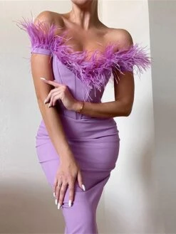 Women‘s Party Dress Corset Dress Feather Dress Homecoming Dress Black Dress Mini Dress Purple Gray Sleeveless Pure Color Backless Summer Spring Off Shoulder Fashion Evening Party 2023 -Tesla Style xqlehi1672986692803