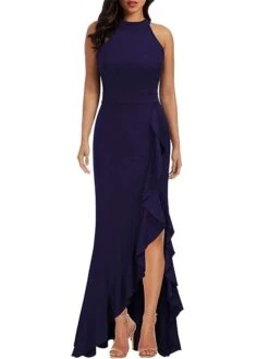 Women's Party Dress Sheath Dress Long Dress Maxi Dress Black Wine Navy Blue Sleeveless Pure Color Ruffle Summer Spring Fall Crew Neck Party Evening Party 2023 S M L XL 2XL -Tesla Style xrwjnp1672399574185