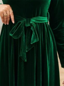 Women's Party Dress Velvet Dress Emerald Green Dress Long Dress Maxi Dress Black Wine Green Long Sleeve Pure Color Lace Up Spring Fall Winter Round Neck Fashion Winter Dress Fall Dress Spring Dress -Tesla Style xrxuos1664430782261