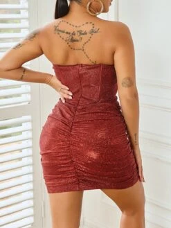 Women's Party Dress Corset Dress Homecoming Dress Mini Dress Silver Black Wine Sleeveless Pure Color Ruched Summer Spring Fall Cold Shoulder Stylish Party Vacation Slim 2023 S M L XL -Tesla Style xsettx1636705762749