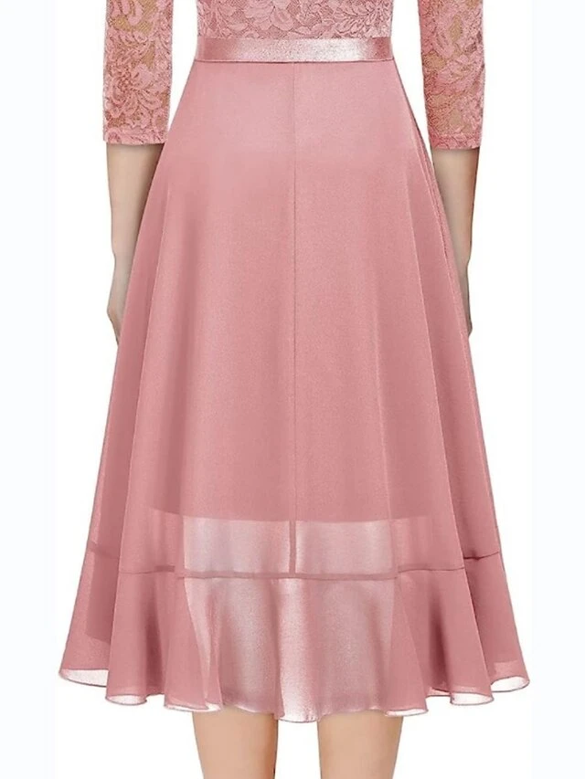 Women's Party Dress Lace Dress Wedding Guest Dress Midi Dress Pink Blue Fuchsia 3/4 Length Sleeve Pure Color Lace Summer Spring Fall Off Shoulder Fashion Birthday Wedding Guest Vacation 2023 S M L XL 9 Women's Party Dress Lace Dress Wedding Guest Dress Midi Dress Pink Blue Fuchsia 3/4 Length Sleeve Pure Color Lace Summer Spring Fall Off Shoulder Fashion Birthday Wedding Guest Vacation 2023 S M L XL - Image 7