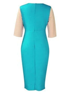 Women's Work Dress Sheath Dress Semi Formal Dress Fashion Midi Dress Patchwork Crew Neck Half Sleeve Color Block Regular Fit Black White Red Fall Winter S M L XL XXL -Tesla Style xsnods1692948235985