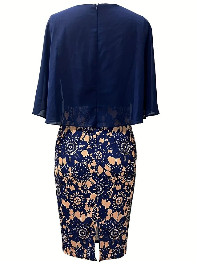 Women's Work Dress Sheath Dress Semi Formal Dress Fashion Midi Dress Print Crew Neck Half Sleeve Floral Slim Pink Navy Blue Fall S M L XL XXL 10 Women's Work Dress Sheath Dress Semi Formal Dress Fashion Midi Dress Print Crew Neck Half Sleeve Floral Slim Pink Navy Blue Fall S M L XL XXL - Image 8