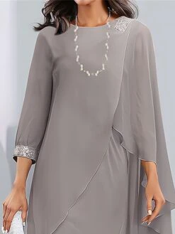 Women‘s Party Dress Cocktail Dress Wedding Guest Dress Midi Dress Gray 3/4 Length Sleeve Pure Color Sparkly Glitter Sequins Spring Fall Winter Crew Neck Fashion Wedding Guest Summer Dress 2023 -Tesla Style xtljgo1694672229008