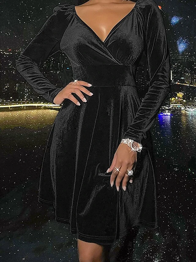 Women's Party Dress Velvet Dress Homecoming Dress Mini Dress Black Red Blue Long Sleeve Pure Color Ruched Spring Fall Winter V Neck Fashion Winter Dress Wedding Guest Evening Party 2023 S M L XL 10 Women's Party Dress Velvet Dress Homecoming Dress Mini Dress Black Red Blue Long Sleeve Pure Color Ruched Spring Fall Winter V Neck Fashion Winter Dress Wedding Guest Evening Party 2023 S M L XL - Image 8