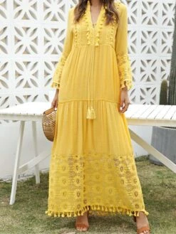 Women's Long Dress Maxi Dress Party Dress Casual Dress Sundress Pure Color Basic Bohemian Outdoor Daily Beach Lace Long Sleeve V Neck Dress Regular Fit Yellow Pink Blue Summer Spring S M L XL XXL 18 Women's Long Dress Maxi Dress Party Dress Casual Dress Sundress Pure Color Basic Bohemian Outdoor Daily Beach Lace Long Sleeve V Neck Dress Regular Fit Yellow Pink Blue Summer Spring S M L XL XXL -Tesla Style xtquuf1673260376643