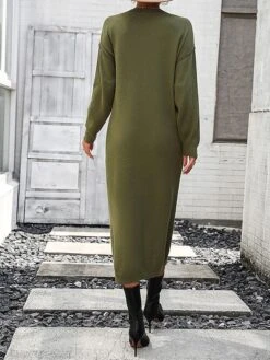 Women's Sweater Dress Winter Dress Jumper Dress Midi Dress Button Daily Date Going Out Fashion Basic Crew Neck Long Sleeve 2023 Loose Fit Black White Purple Color S M L XL Size -Tesla Style xtzhza1691991571208