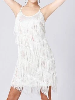Women's Party Dress Fringe Dress Sequin Dress Midi Dress Silver Black White Sleeveless Pure Color Sequins Summer Spring Fall Spaghetti Strap Fashion Party Vacation Summer Dress 2022 S M L XL XXL 3XL -Tesla Style xuenxd1639557633132