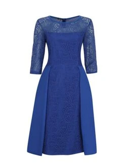 Women's Party Dress Lace Dress Swing Dress Mini Dress Black Wine Blue 3/4 Length Sleeve Pure Color Lace Spring Fall Winter Crew Neck Fashion Party Spring Dress 2023 S M L XL XXL 3XL 4XL -Tesla Style xvehuy1671604319924