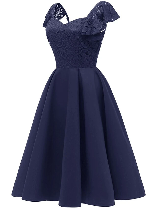 Women‘s Party Dress Wedding Guest Dress Lace Dress Swing Dress Midi Dress Wine Navy Blue Short Sleeve Pure Color Lace Spring Summer V Neck Party Party Spring Dress 2022 S M L XL XXL 4 Women‘s Party Dress Wedding Guest Dress Lace Dress Swing Dress Midi Dress Wine Navy Blue Short Sleeve Pure Color Lace Spring Summer V Neck Party Party Spring Dress 2022 S M L XL XXL - Image 2