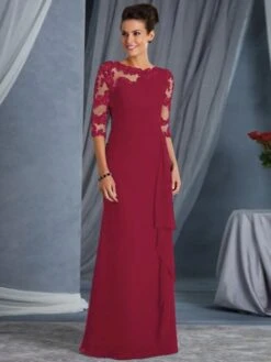 Women's Party Dress Lace Dress Long Dress Maxi Dress Blue Purple Wine Black 3/4 Length Sleeve Pure Color Lace Mesh Patchwork Fall Spring Crew Neck Hot Elegant Party Slim 2023 S M L XL XXL -Tesla Style xvnmgx1659356894532