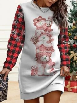 Women‘s Christmas Casual Dress Sweatshirt Dress Mini Dress Warm Fashion Outdoor Holiday Crew Neck Print Animal Santa Claus Tree Loose Fit Black Burgundy Green S M L XL XXL