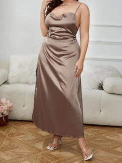 Women's Prom Dress Party Dress Satin Dress Long Dress Maxi Dress Champagne Sleeveless Pure Color Lace Up Summer Spring Fall Spaghetti Strap Fashion Evening Party Vacation 2023 XL XXL 3XL 4XL -Tesla Style xwtrkc1692175712887