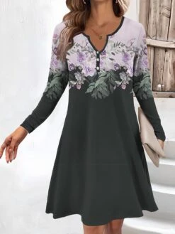 Women's Work Dress Casual Dress Fashion Winter Dress Daily Mini Dress Button Print V Neck Long Sleeve Floral Regular Fit Blue Light Purple Purple Fall Winter S M L XL XXL -Tesla Style xwzhdt1694671046454